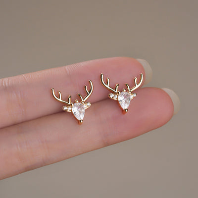 Image 1 showing crystal reindeer head stud earrings