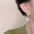 Gold Organic Open Frame Baroque Pearl Drop Earrings view 2