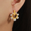 Gold Open Ring Pearl Cluster Stud Earrings Hammered Posts view 3