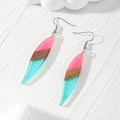 Silver Tone Long Leaf Wood and Resin Hook Earrings view 3