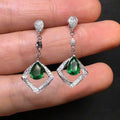 Silver Tone Green Teardrop Geometric Drop Earrings view 2