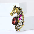 Jeweled Horse Head Brooch In Antique Gold And Silver Tones view 2