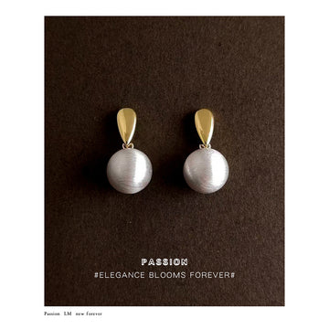 Gold And Silver Tone Brushed Round Disc Drop Stud Earrings