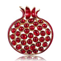 Red Cabochon Pomegranate Brooch With Textured Gold Tone Leaves view 1