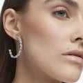 Silver Tone Multi Cut Clear Stone Open C Hoop Earrings Pair view 4