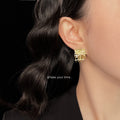 Gold Tone Clear Stone Woven Mesh Square Stud Earrings view 2