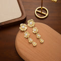 Gold and Silver Daisy Pearl Look Long Dangle Earrings view 6