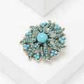 Sunburst Turquoise or Red Beaded Flower Brooch Crystal Pin view 4
