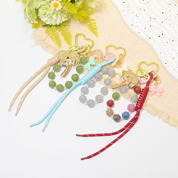 Rhinestone Palm Tree Beaded Keychain Phone Strap Charm