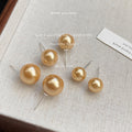 Gold Glass Pearl Round Ball Stud Earrings Two Sizes view 4