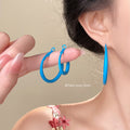 Matte Blue Thick Tube Metal Hoop Earrings Latch Closure view 2