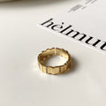 Three Gold Tone Ring Designs With White Inlay And Block Details view 8