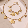 Gold Elephant Charm Ball Chain Bracelet Necklace Set view 1