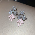 Crystal Flower Stud Earrings With Pastel Bow Drops view 8