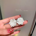 White Layered Flower Petal Stud Statement Earrings view 3
