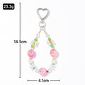 Pink Beaded Phone Bag Chain Heart Clasp Flower Accents view 4