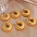 Ribbed U-Shape Chunky Hoop Stud Earrings Gold Or Steel view 4