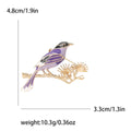 Gold Tone Enamel Bird Pine Branch Brooch Purple Blue view 6