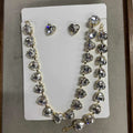 Gold Heart Crystal Necklace Bracelet Stud Earring Three-Piece Sets view 6