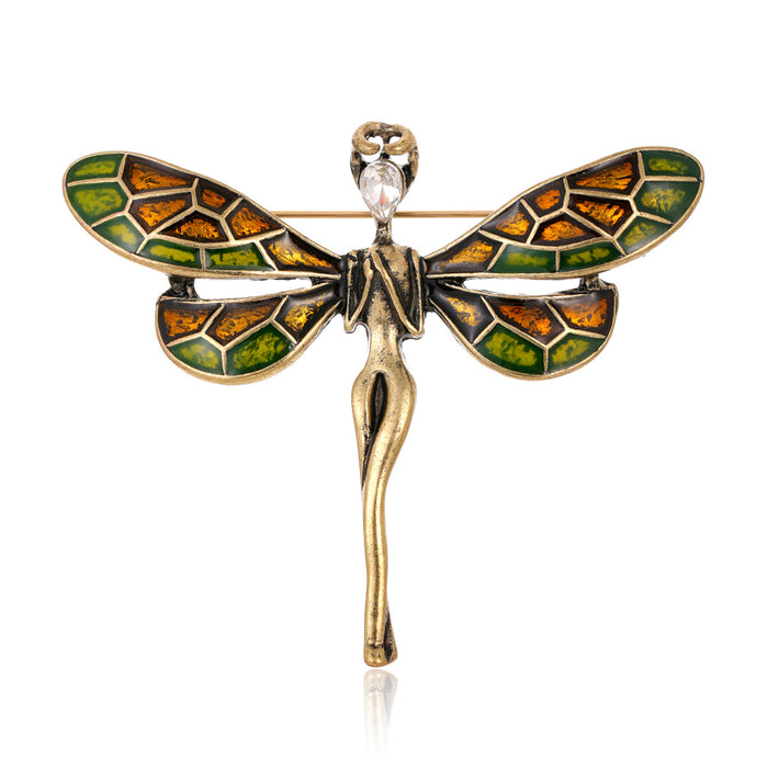 Green Gold Tone Angel Wing Metal Brooch Pin for Jackets and Lapels