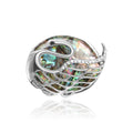 Silver Abalone Shell Swan Brooch Openwork Wing Rhinestones view 1