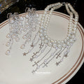 Faux Pearl Cross Star Tassel Necklace And Earring Set view 4