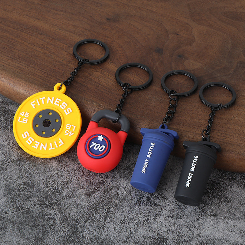 Fitness Gym Keychain with Barbell Dumbbell and Weight Plate Charms
