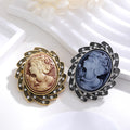 Black Gold Tone Woman Portrait Two Designs Metal Brooch Pin view 4