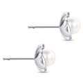 Silver White Pearl Twisted Petal Knot Stud Earrings view 3