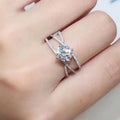Silver Round Clear Four-Prong Crisscross Ring Alloy view 2