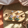 Pearl Stud Enamel Floral Frame Drop Earrings Nine Styles view 7