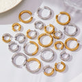 Thick Hoop Huggie Earrings Gold Steel Two-Tone Sizes view 1
