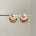 Leopard Print Wood Half Disc Earrings In Two Metal Tones view 3
