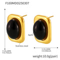 Gold Steel Black Agate Pendant Necklace Seed Bead Chain Stud Earrings view 8