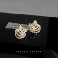 Gold Pave Scallop Shell Bow Crystal Stud Clip Earrings view 4