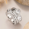 White Gold Three Bezel Round Stone Multi Band Finger Ring view 5