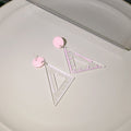Clear Acrylic Triangle Ruler Drop Earrings Pink White view 6