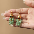Gold Bell Cap Grape Cluster Earrings Green Stone Pearl view 3