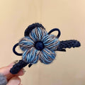 Blue Yarn Flower Knit Claw Clip Shark Hair Accessory view 2