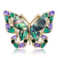 Abalone Shell Butterfly Brooch With Green and Purple Crystals view 1