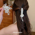 White Pearl Bow Duckbill and Flower Tassel BB Hair Clips view 1