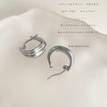 Silver Multi Ribbed Textured Plump Hoop Earrings Huggie Style Pair view 3
