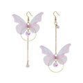 Purple Butterfly Mismatched Long Dangle Earrings in Two Styles view 5