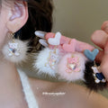Bow Bear and Faux Fur Pom Pom Earrings in Four Colors view 2