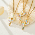 Gold Enamel Hummingbird Pendant Necklace Stainless Steel view 3