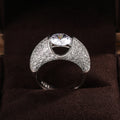 Silver-Tone Wide Pavé Ring With Raised Round Crystal view 3