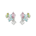 Silver Enamel Flower Bouquet Pink Crystal Stud Earrings view 5