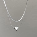 Silver Double Layer Snake Chain Heart Pendant Necklace view 4