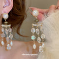 Gold Pearl Crystal Tassel Necklace And Drop Earrings view 3