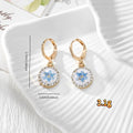 Gold Tone Rhinestone Round Pressed Flower Huggie Earrings in Nine Options view 4